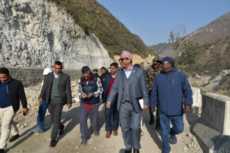 Minister Chaulagain Reviews Flood-Damaged BP Highway, Urges Timely and Quality Completion of Repairs